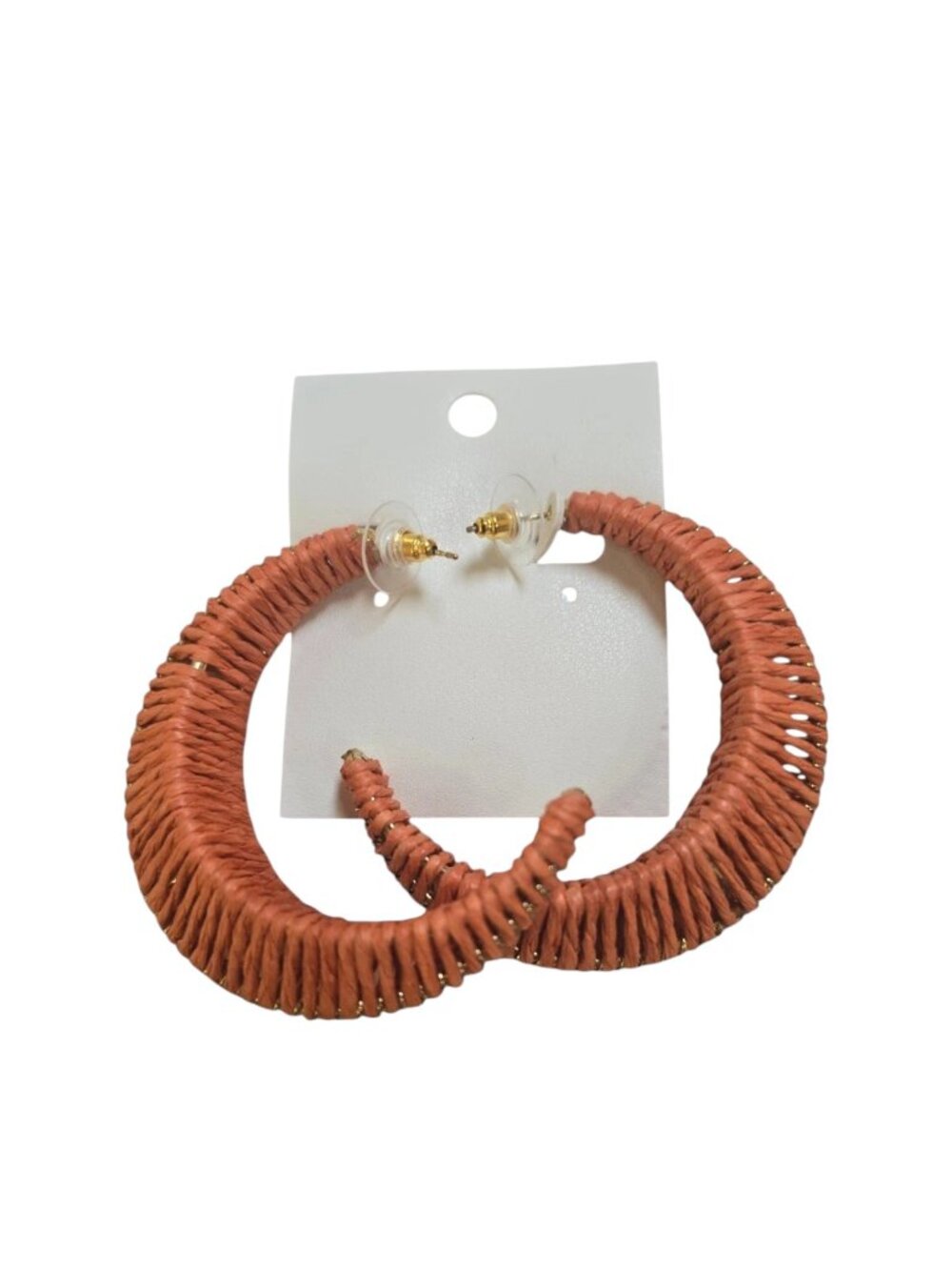 Free People Hoop Earring Rust Straw Over Metal 2.25" Round Pierced Post NWT